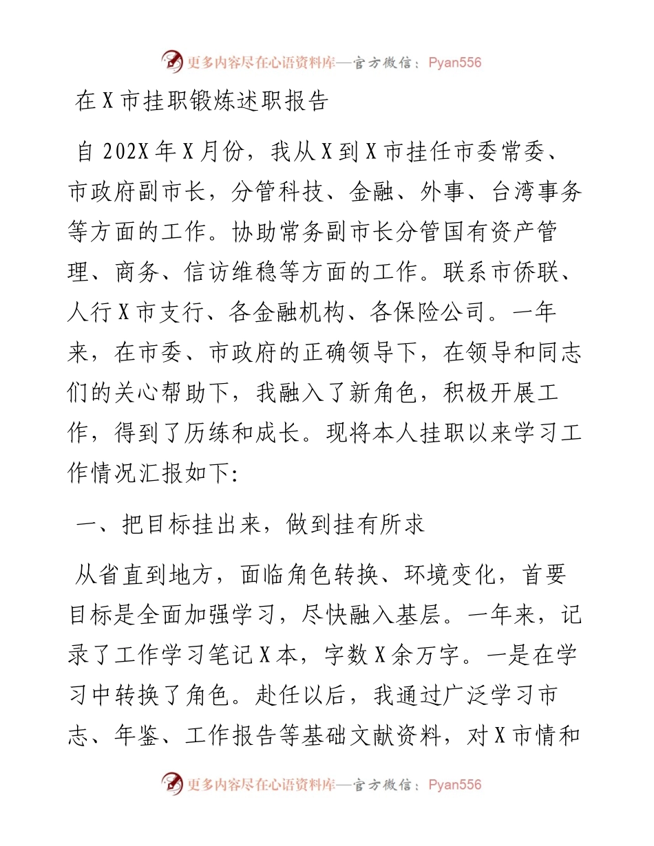 0511在X市挂职锻炼述职报告.docx_第1页