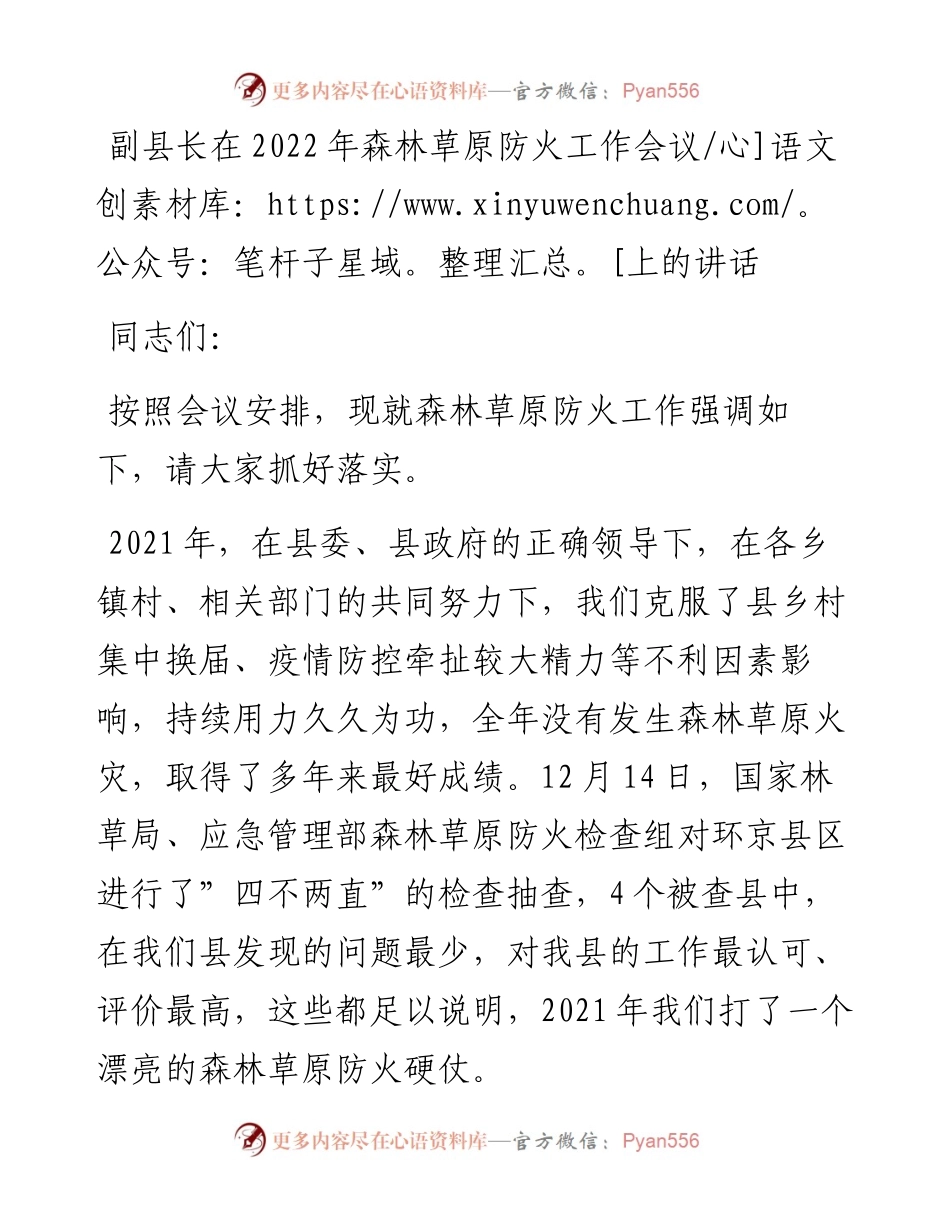 013111：副县长在森林草原防火工作会议上的讲话.docx_第1页