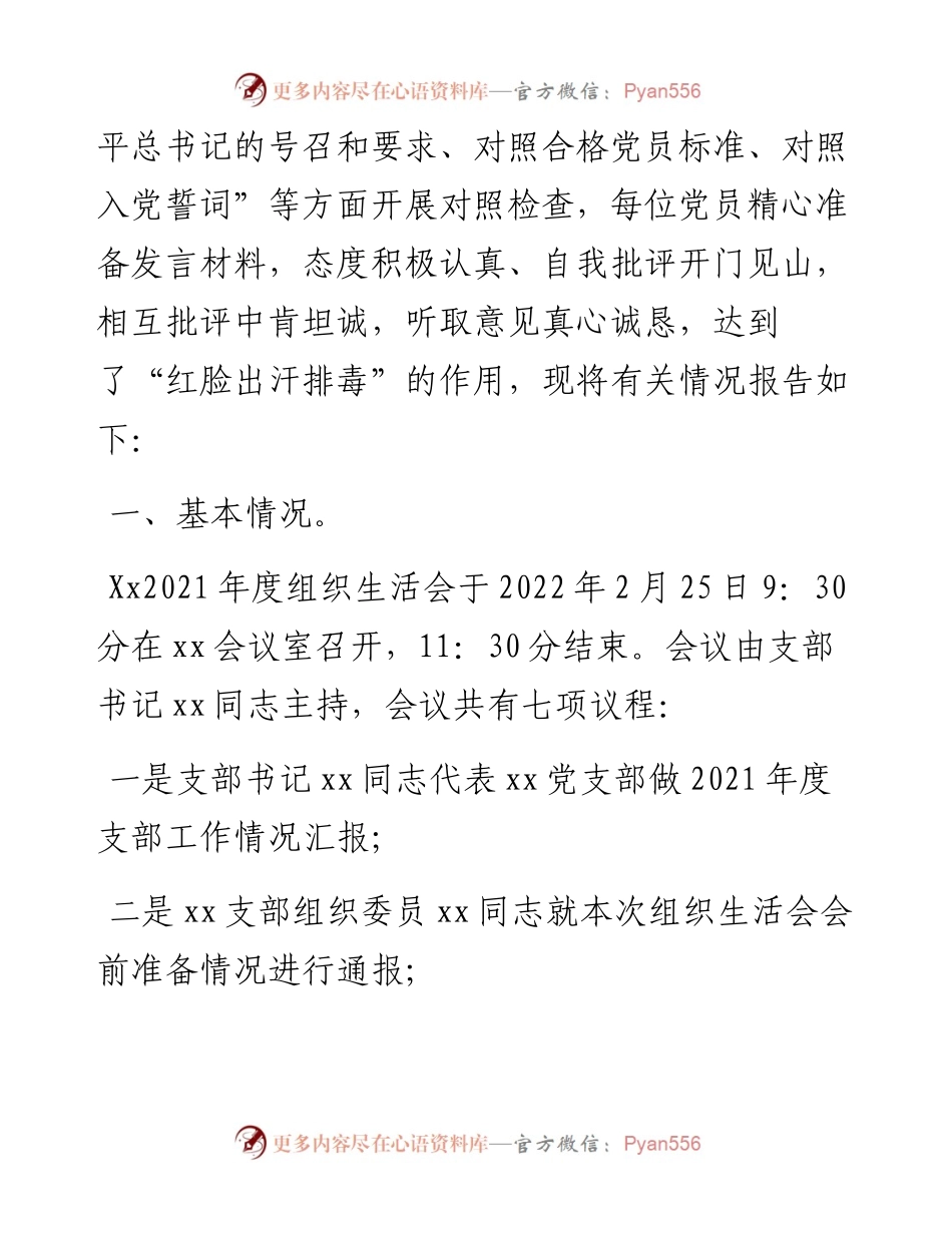 030141：XX党支部组织生活会召开情况报告.docx_第2页