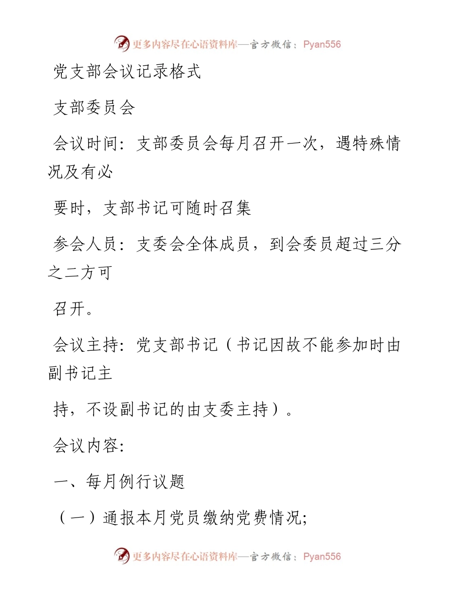 0311笔友分享党支部会议记录格式.docx_第1页