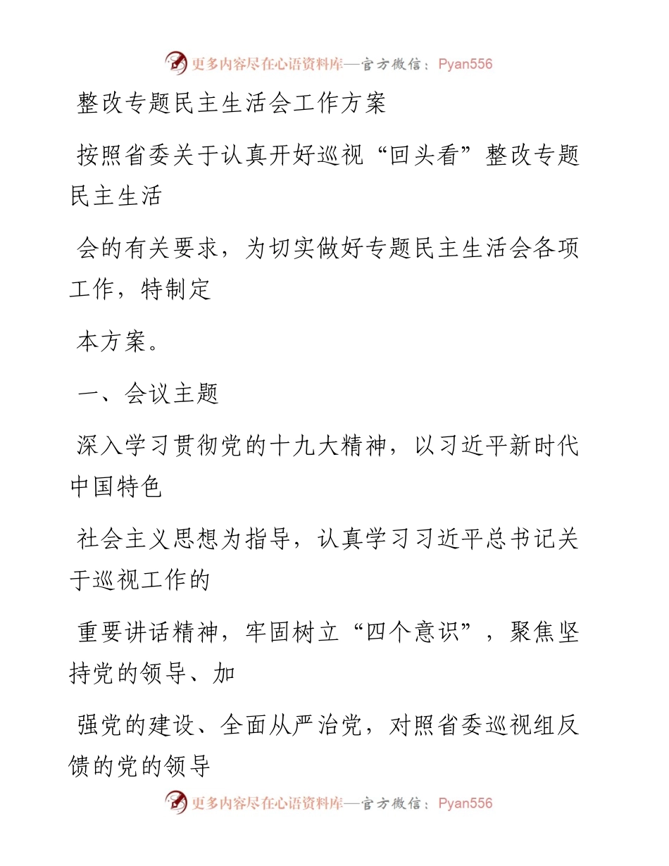0515笔友分享整改专题民主生活会工作方案.docx_第1页