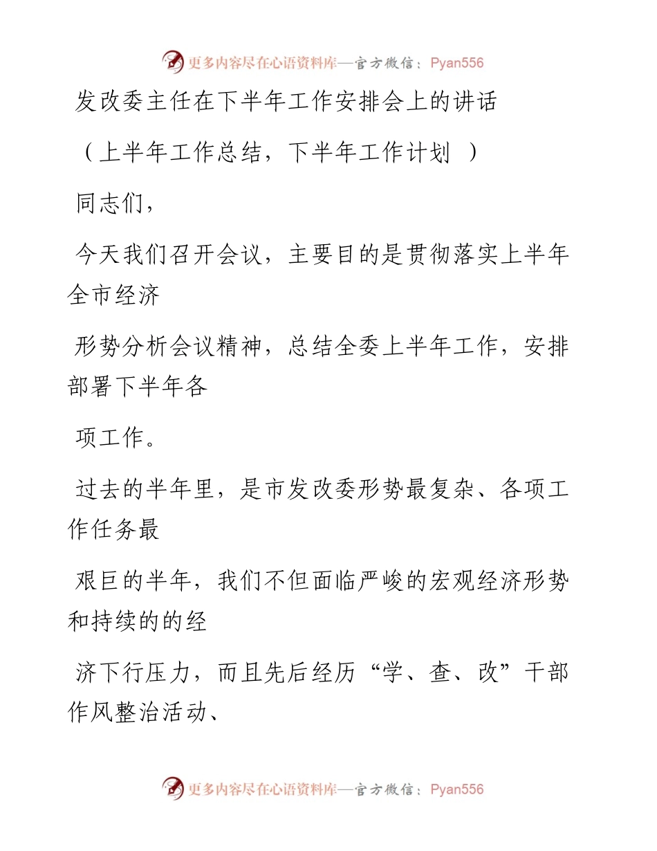 0706笔友分享发改委主任在下半年工作安排会上的讲话.docx_第1页