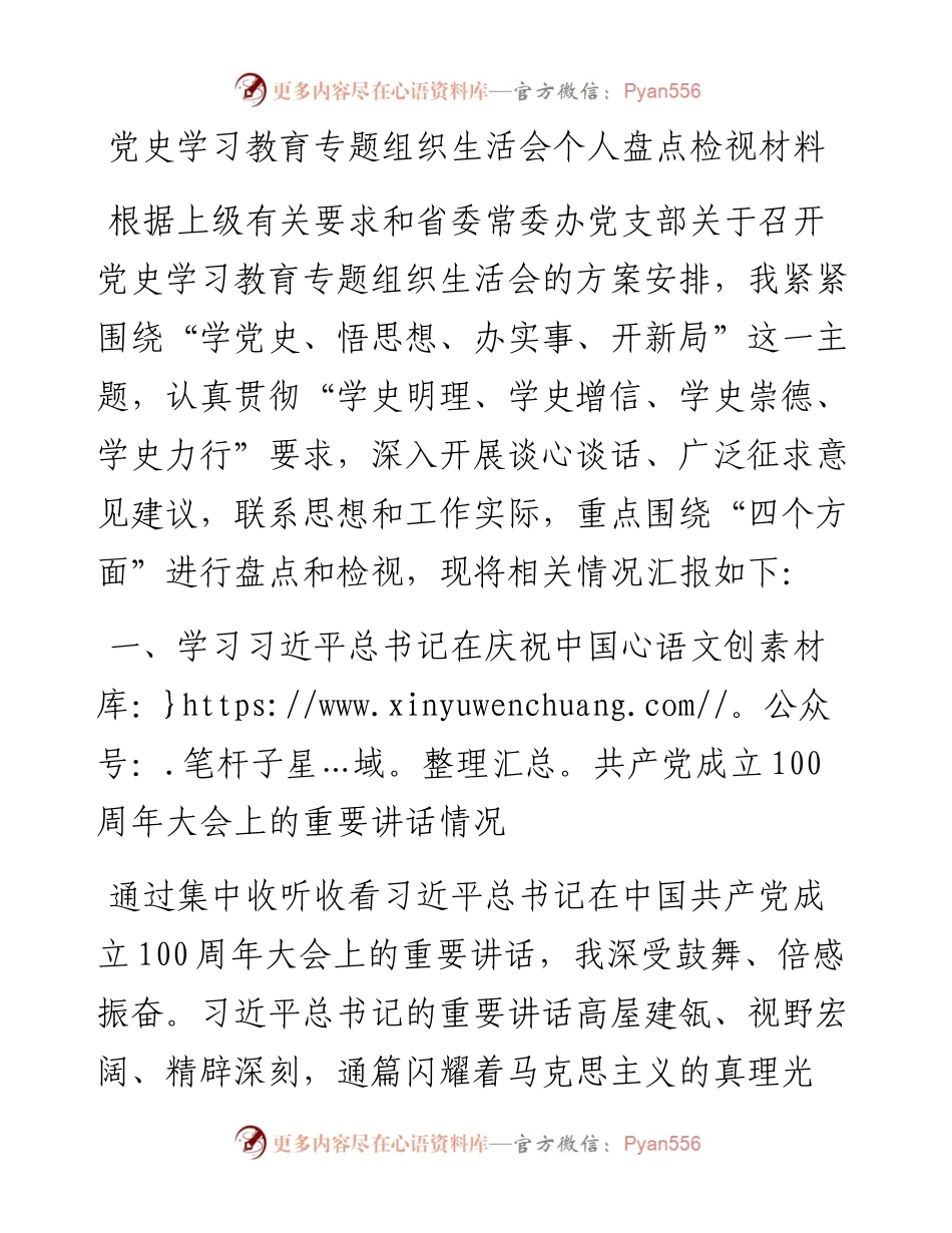 080204办公厅党史学习教育组织生活会盘点检视材料.docx_第1页