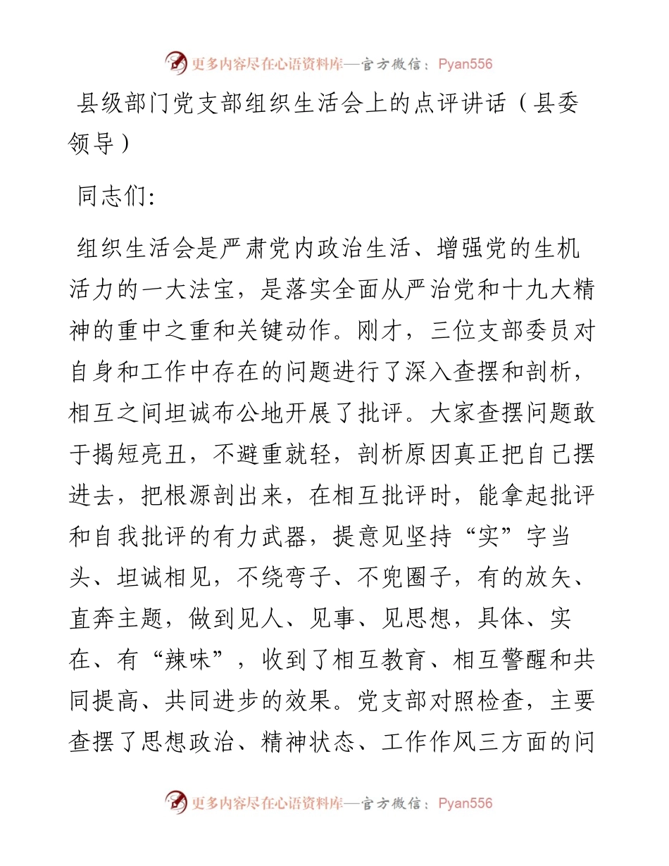 0509领导以普通党员身份参加组织生活会，并做出点评讲话（6篇）.docx_第2页