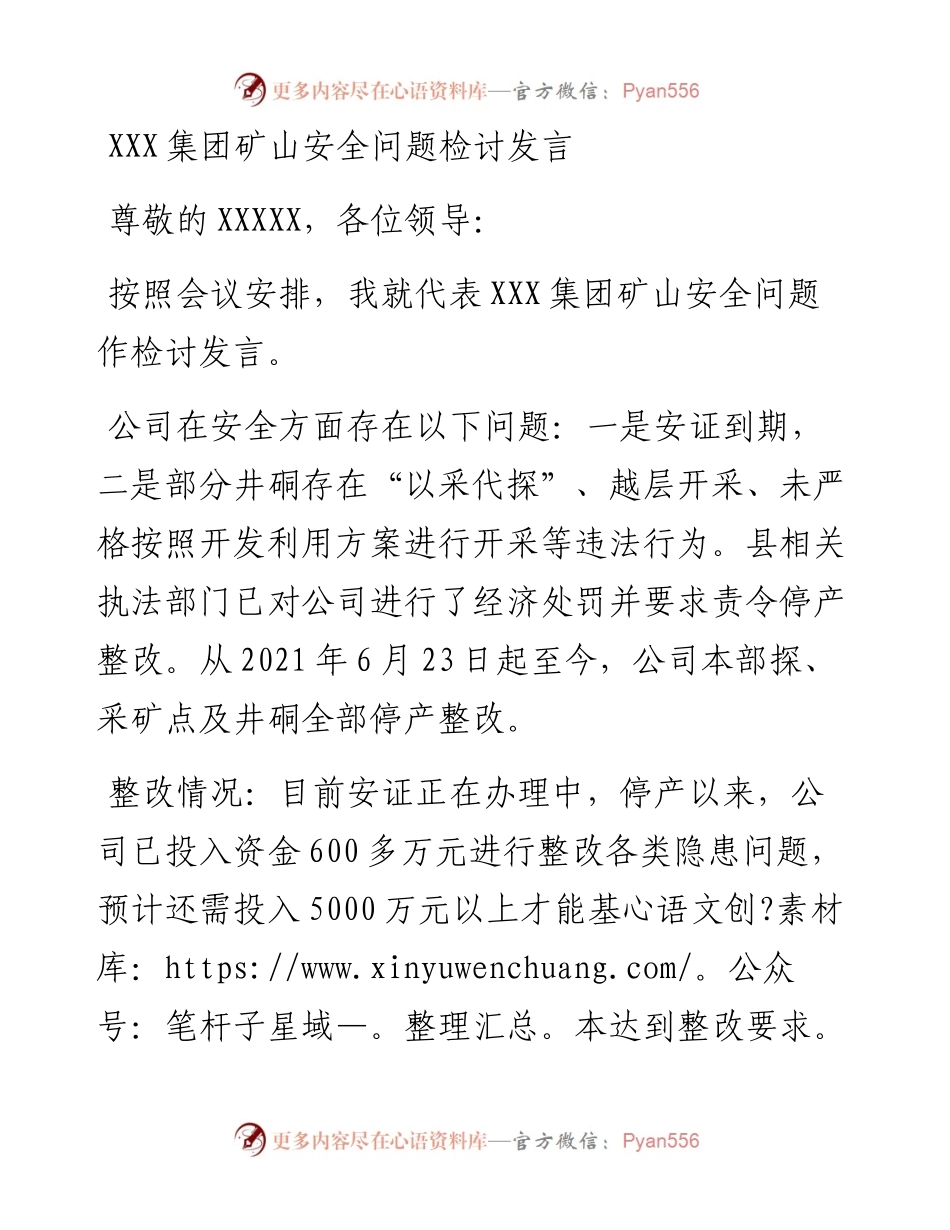 020312：XXX集团矿山安全问题检讨发言.docx_第1页