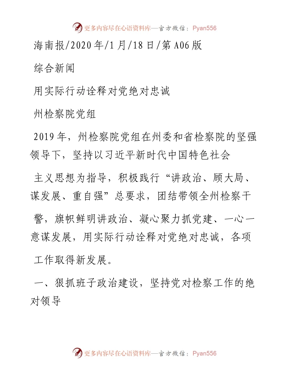 1.18州检察院党组：用实际行动诠释对党绝对忠诚.docx_第1页