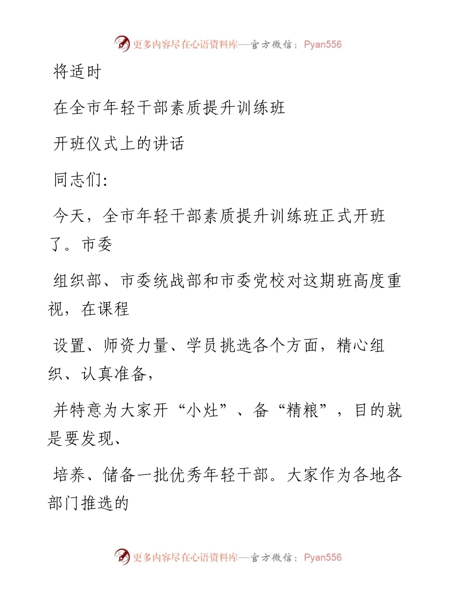 0903笔友分享在全市年轻干部素质提升训练班开班仪式上的讲话.docx_第1页