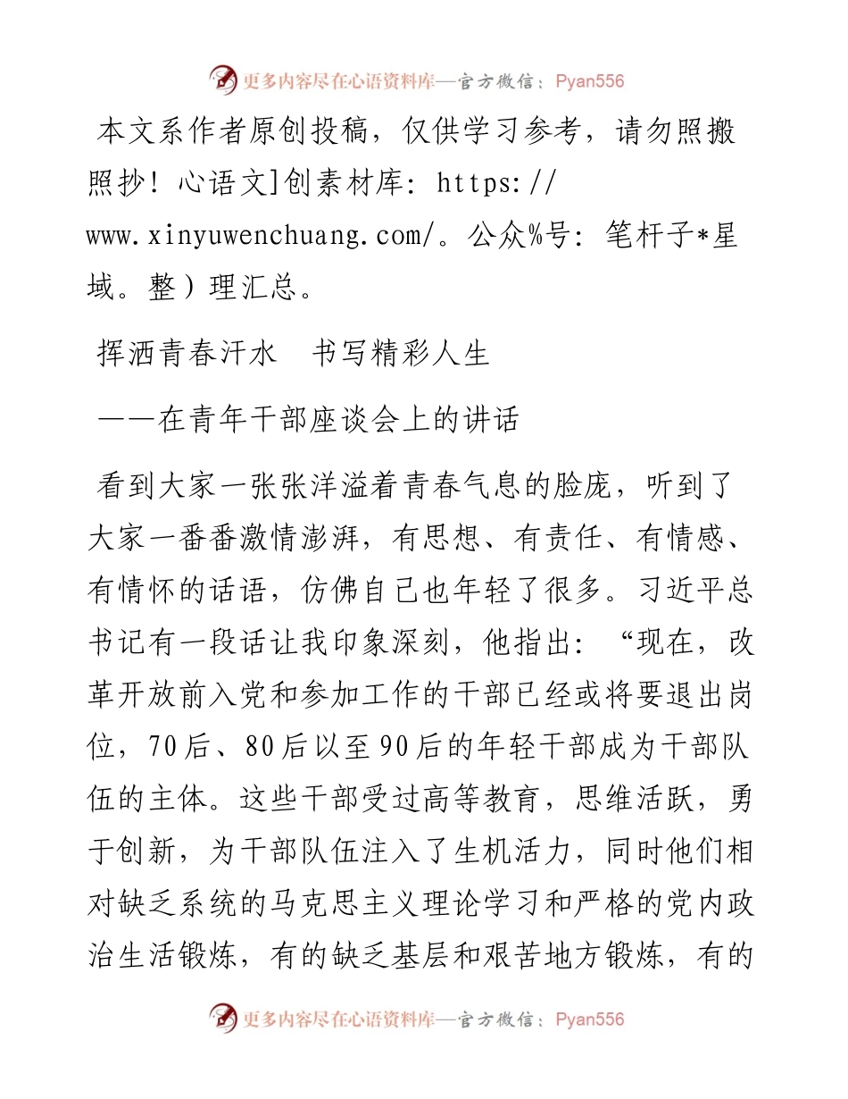 03064-在青年干部座谈会上的讲话.docx_第1页