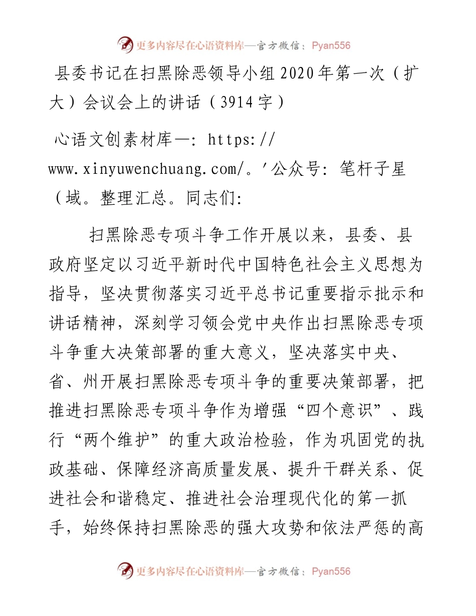 069、县委书记在扫黑除恶领导小组第一次（扩大）会议会上的讲话.docx_第1页