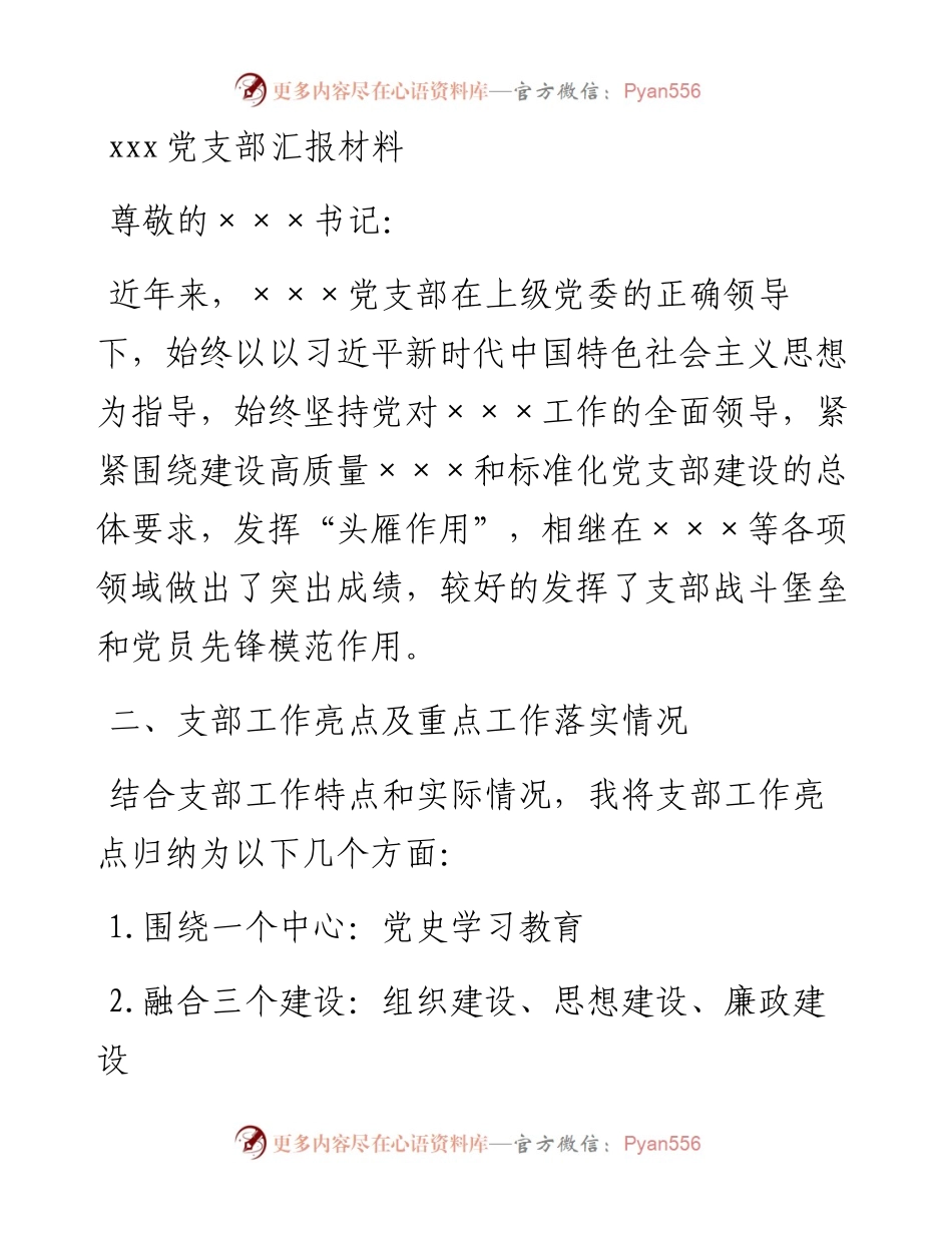 012730：xxx党支部汇报材料.docx_第1页