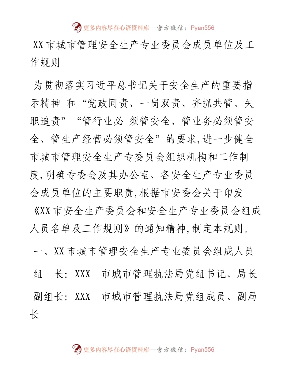 021303：XX市城市管理安全生产专业委员会成员单位及工作规则.docx_第1页