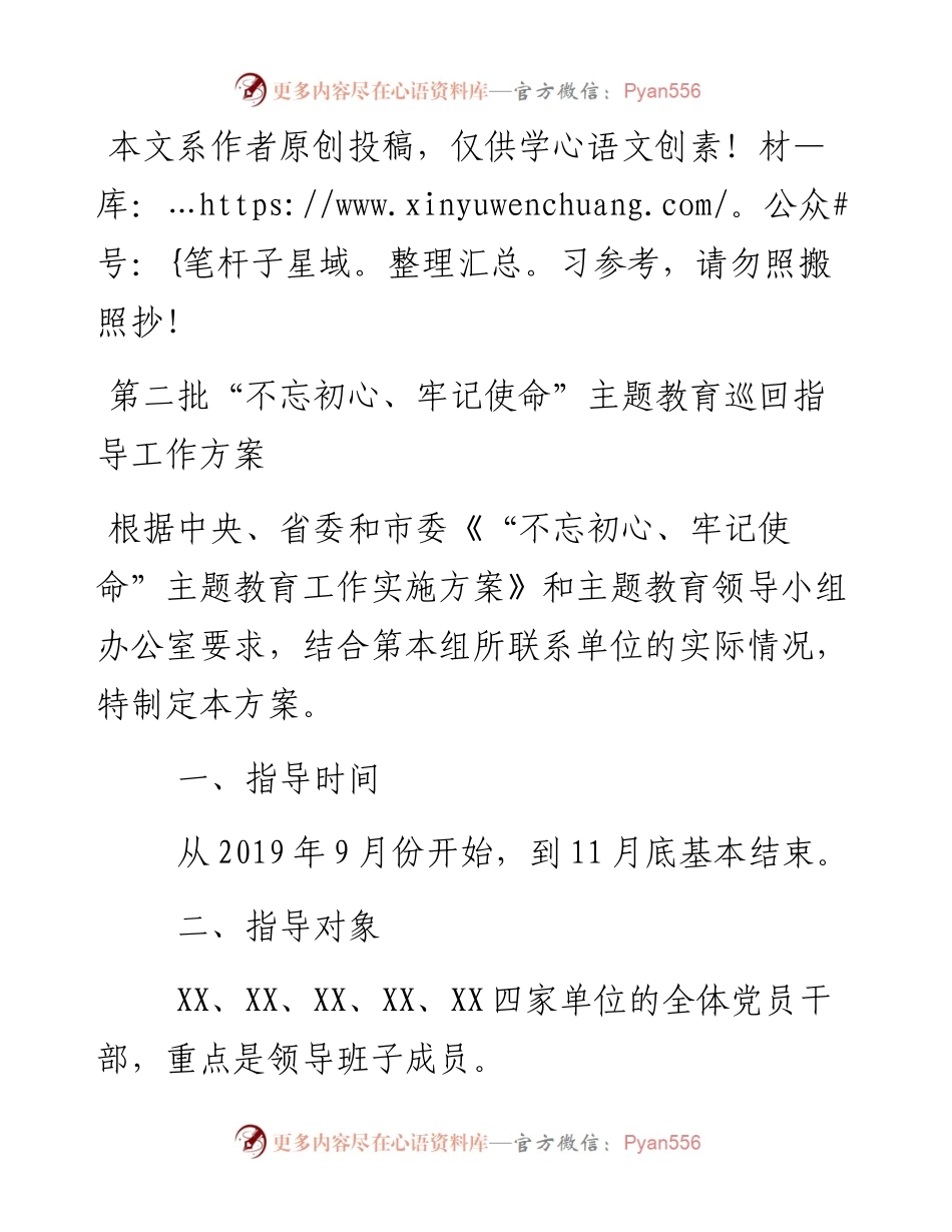 091403第二批不忘初心牢记使命主题教育巡回指导工作方案.docx_第1页