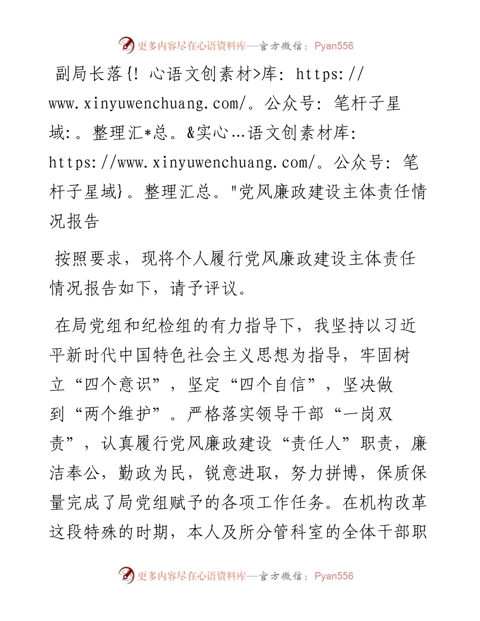 1009副局长落实党风廉政建设主体责任情况报告.docx_第1页