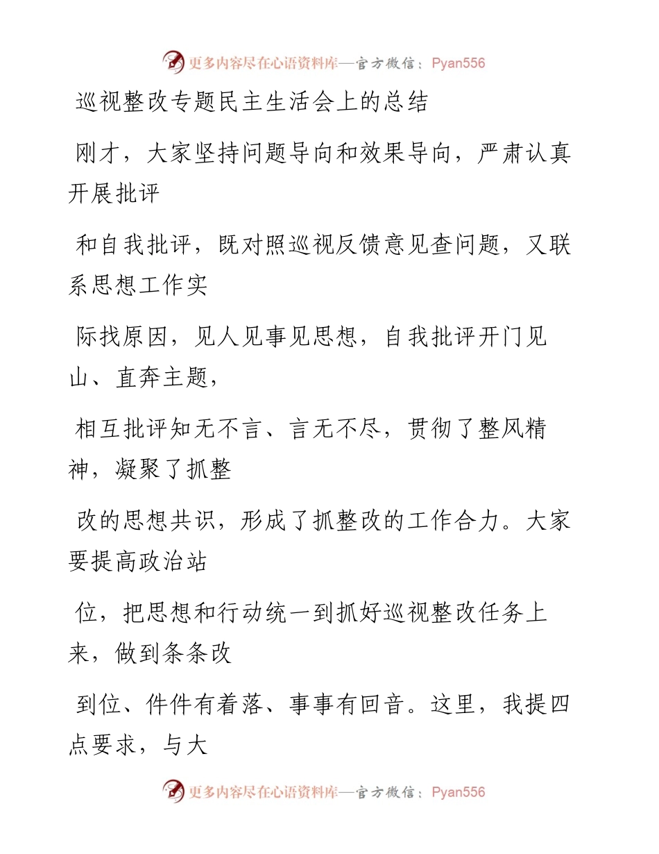 0519笔友分享巡视整改专题民主生活会上的总结.docx_第1页