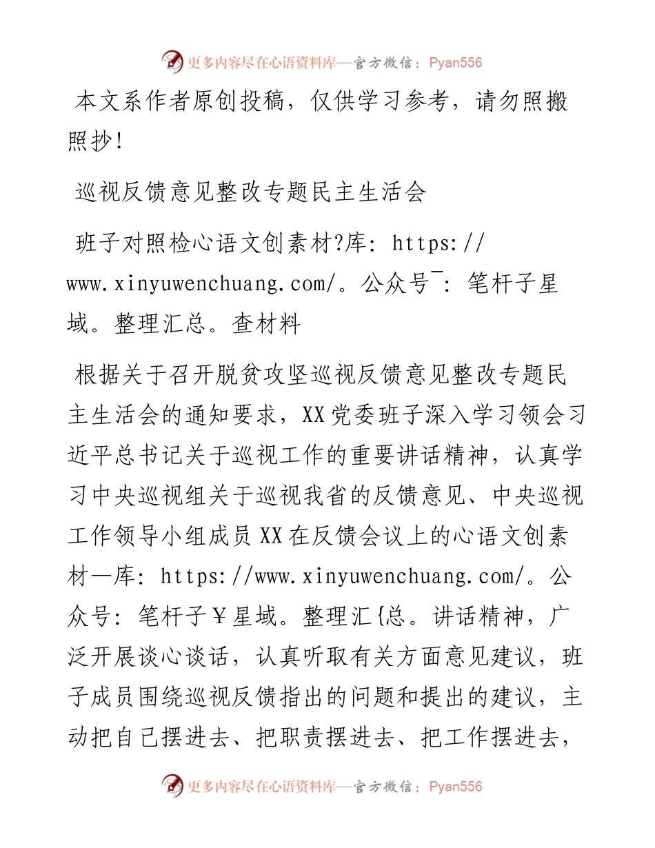 042603巡视反馈意见整改专题民主生活会班子对照检查材料.docx_第1页