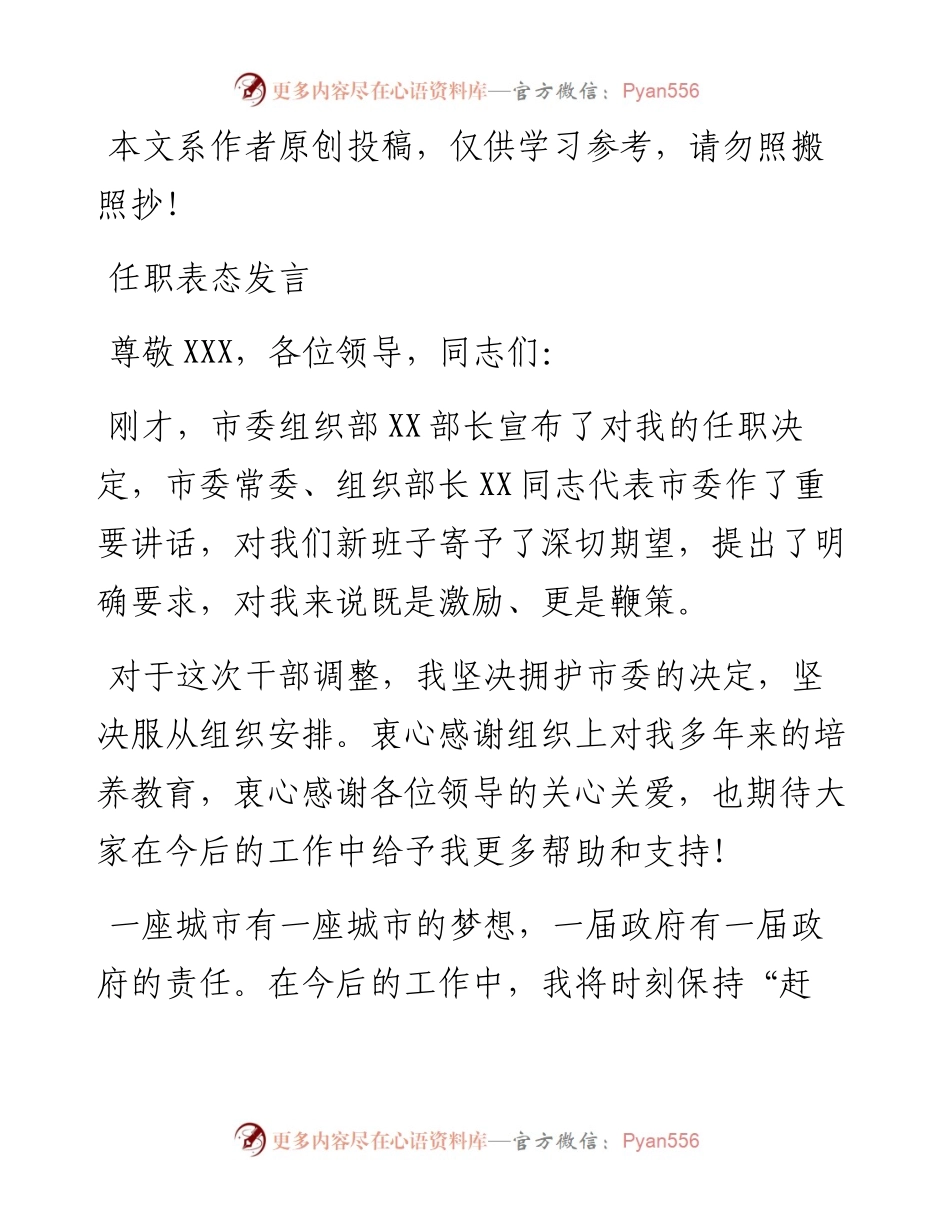 0317任职表态发言（2篇）.docx_第1页