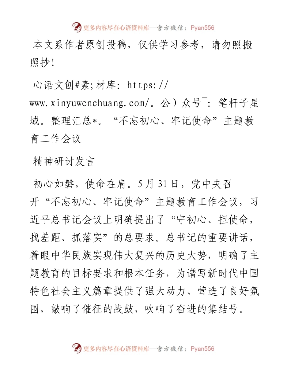 060303不忘初心牢记使命主题教育工作会议研讨发言.docx_第1页