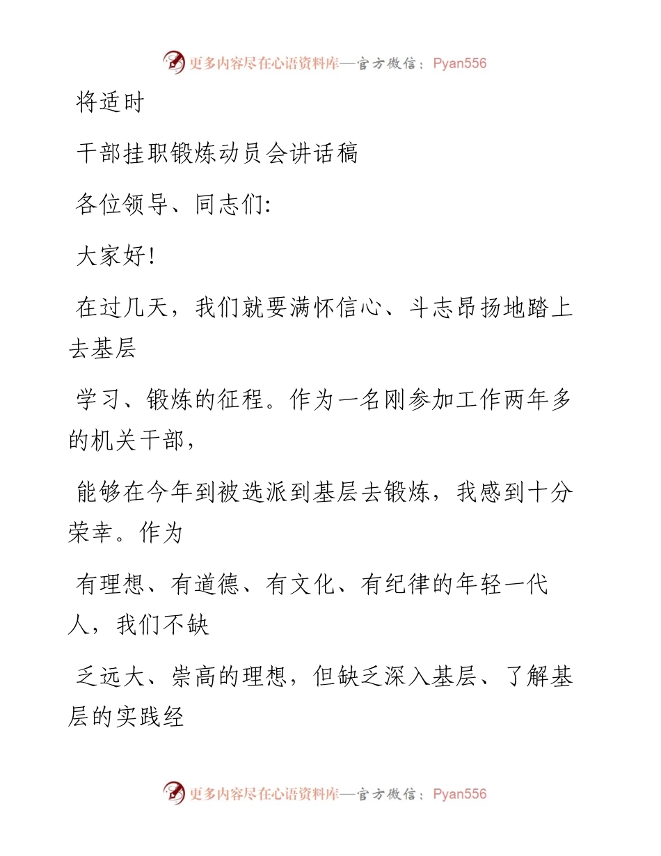 0916笔友分享干部挂职锻炼动员会讲话稿.docx_第1页