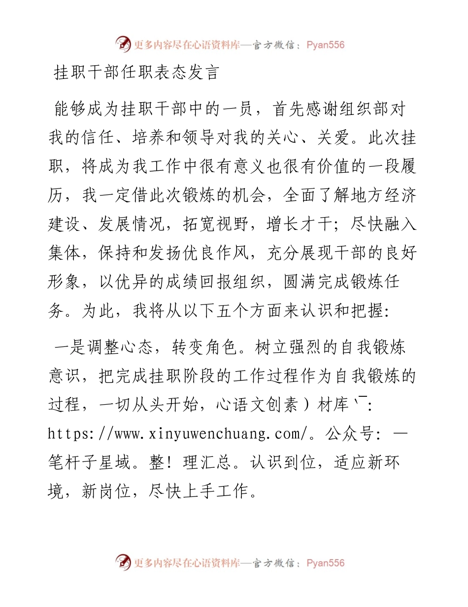 0211挂职干部任职表态发言.docx_第1页