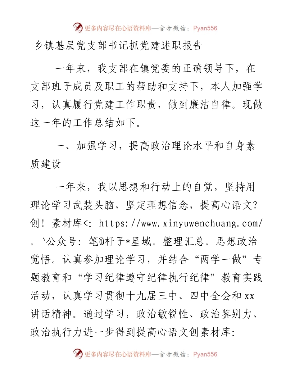 0126乡镇基层党支部书记抓党建述职报告.docx_第1页