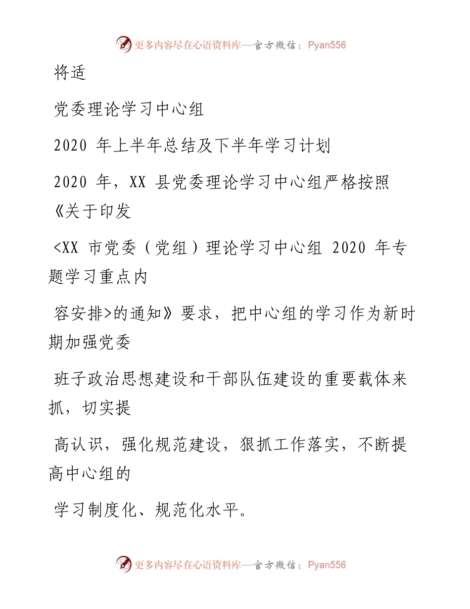 0622笔友分享党委理论学习中心组上半年总结及下半年学习计划.docx_第1页