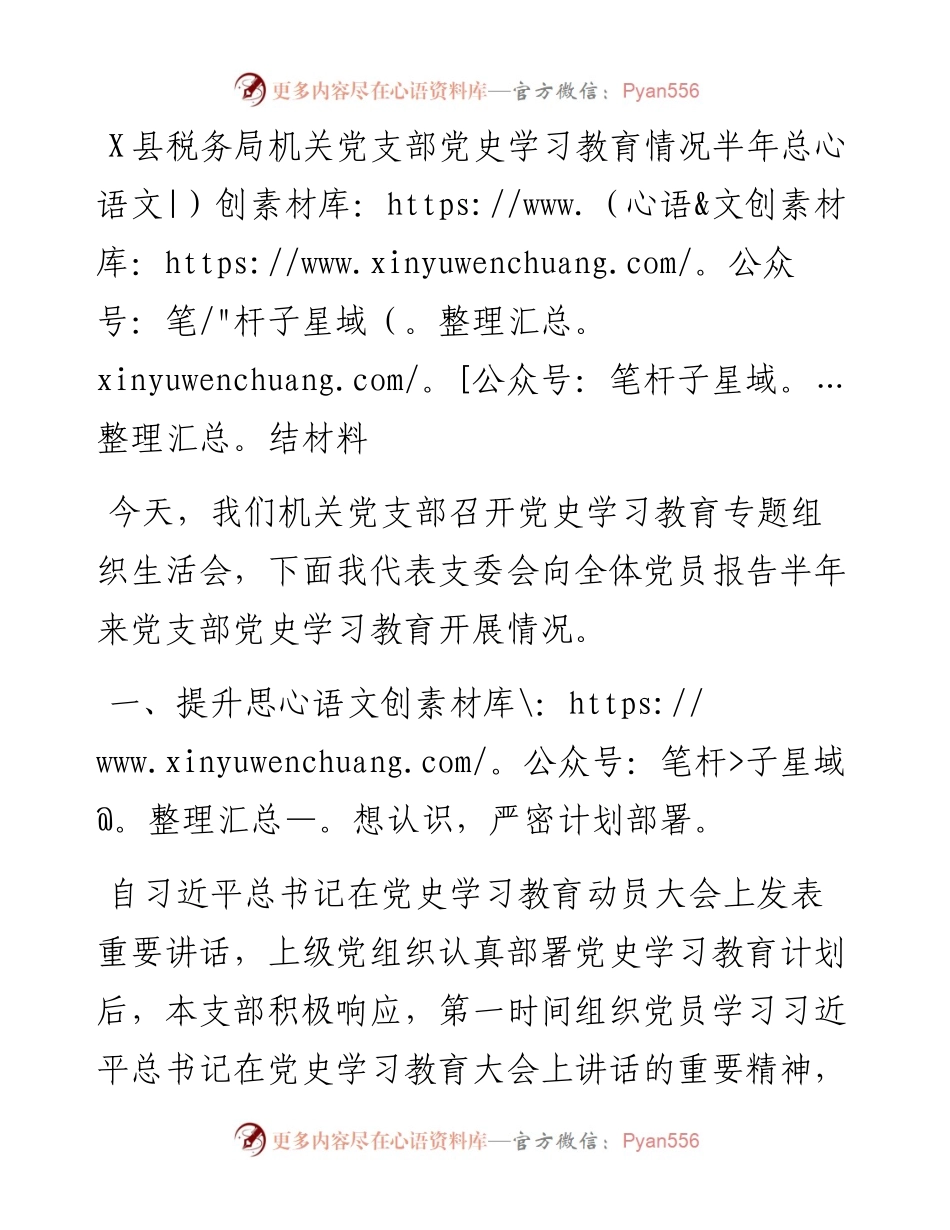0728X县税务局机关党支部党史学习教育情况半年总结材料.docx_第1页