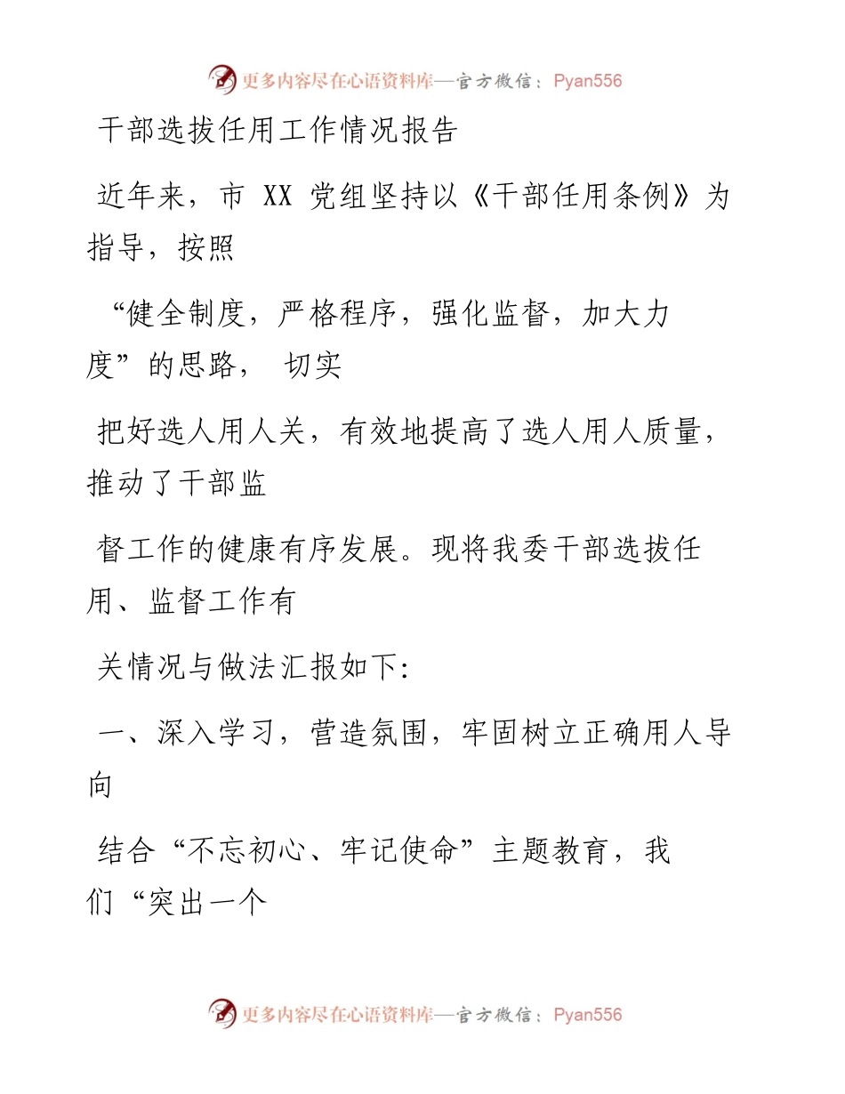0505笔友分享干部选拔任用工作情况报告.docx_第1页
