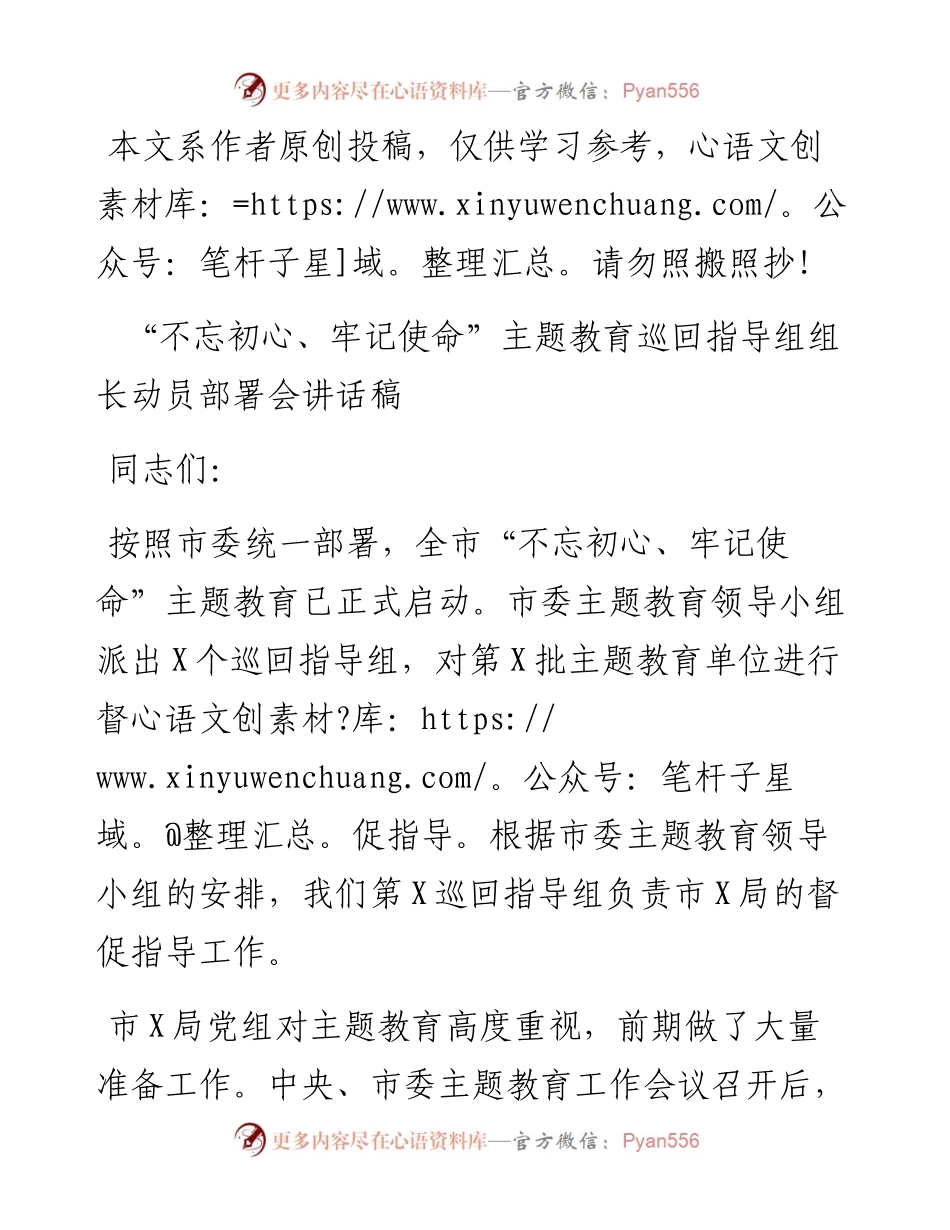 091205巡回指导组动员部署讲话稿.docx_第1页