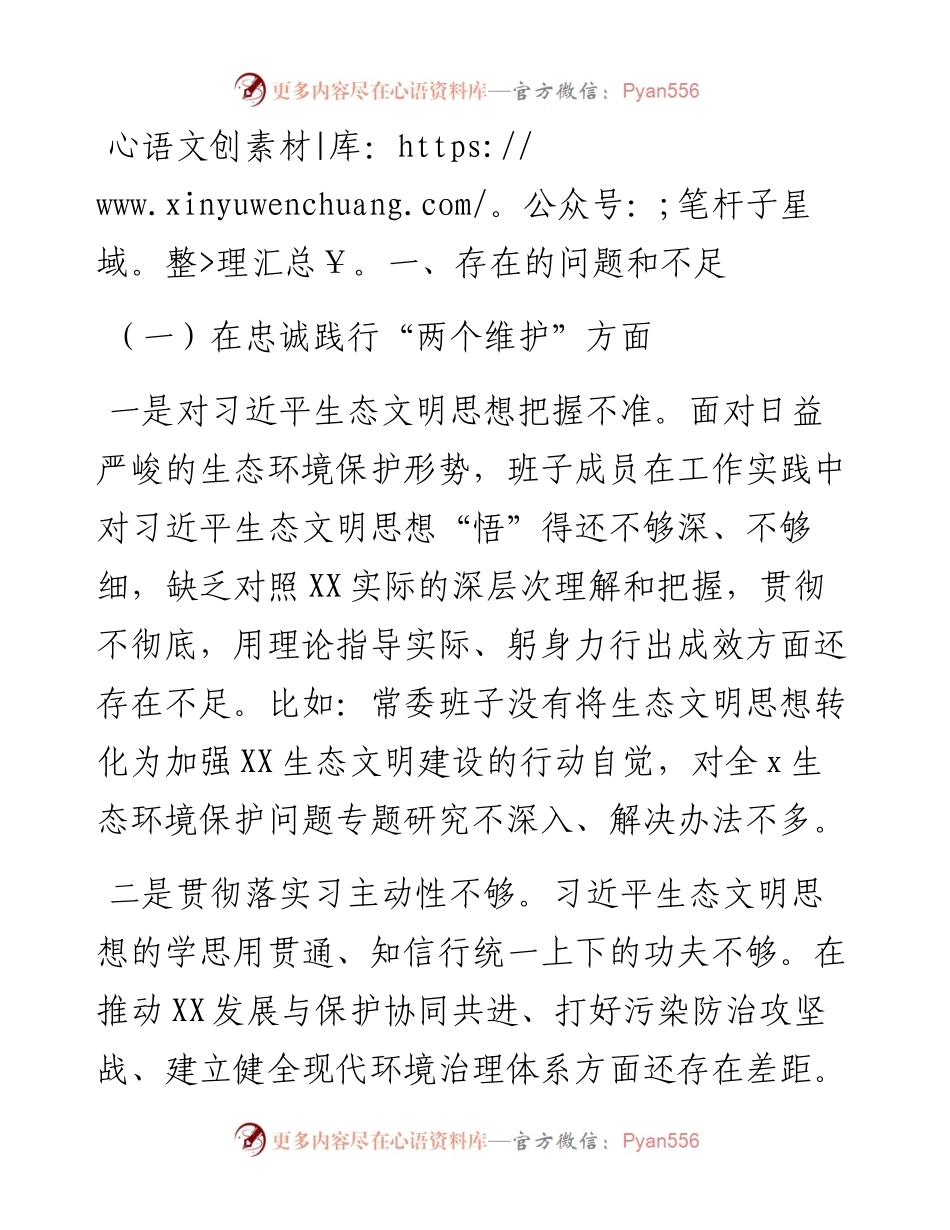 011708：中共XXX委常委班子中央生态环境保护督察整改专题民主生活会对照检查材料.docx_第2页