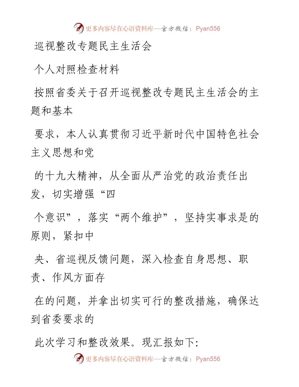 0306笔友分享巡视整改专题民主生活会个人对照检查材料.docx_第1页