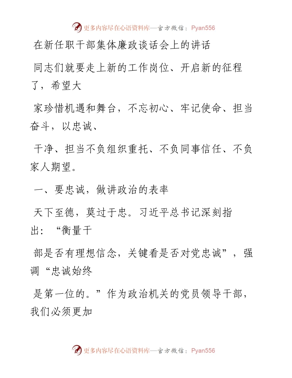 0412笔友分享在新任职干部集体廉政谈话会上的讲话.docx_第1页