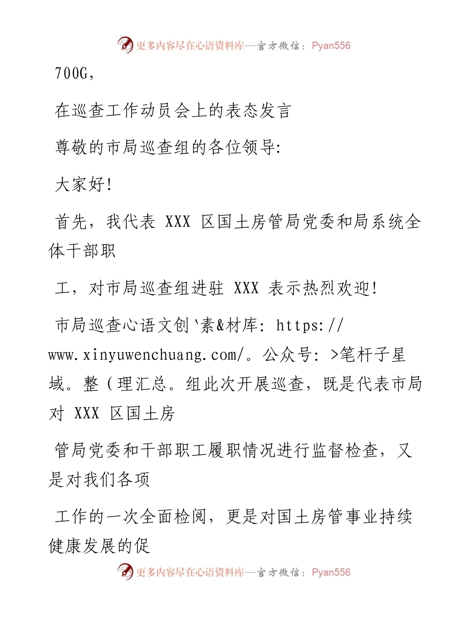 0905笔友分享在巡查工作动员会上的表态发言.docx_第1页