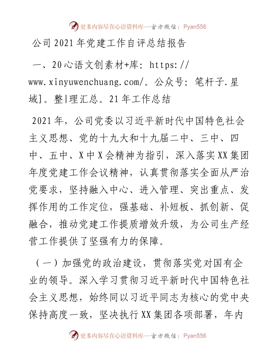 012116：公司党建工作自评总结报告.docx_第1页