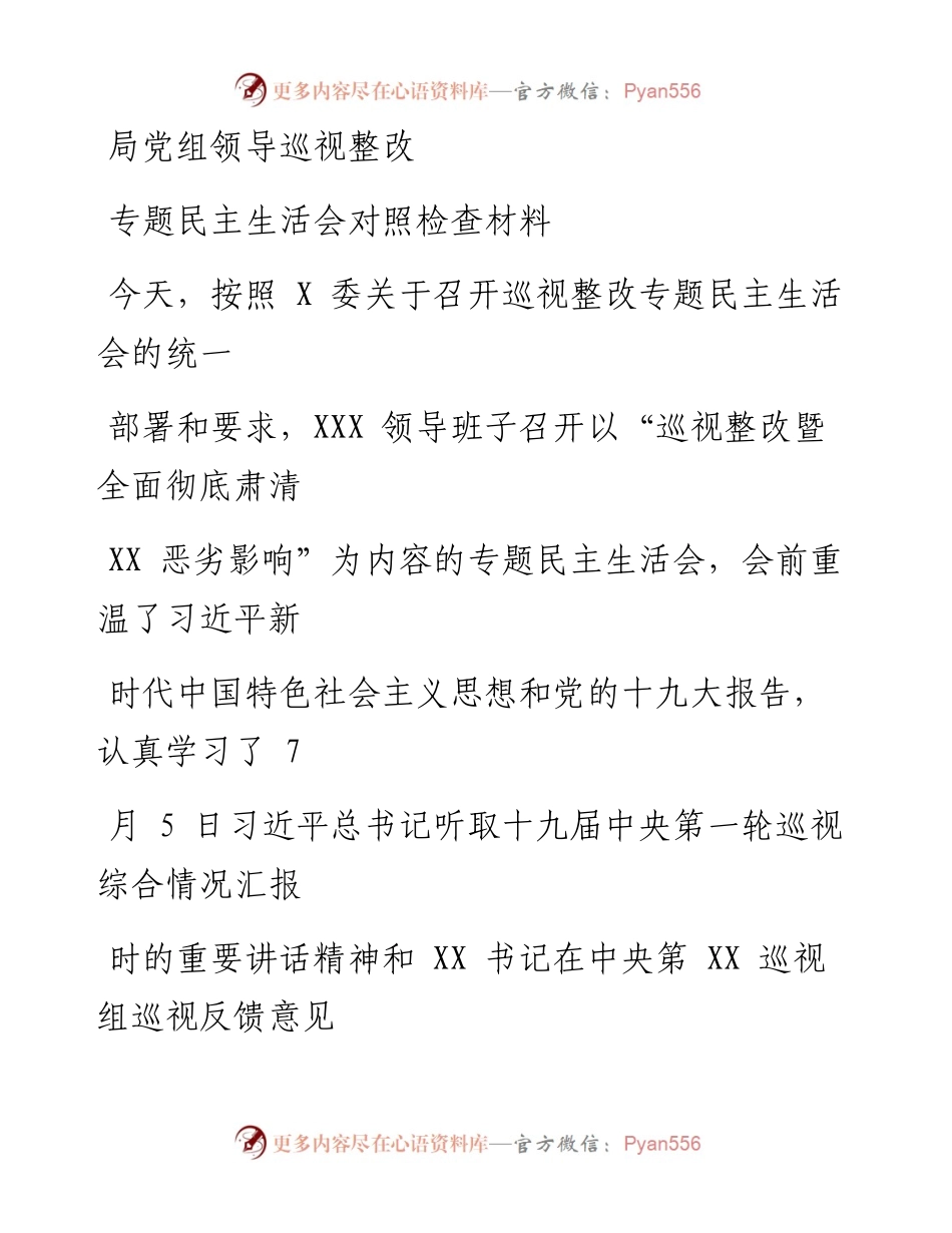 0514笔友分享局党组领导巡视整改专题民主生活会对照检查材料.docx_第1页