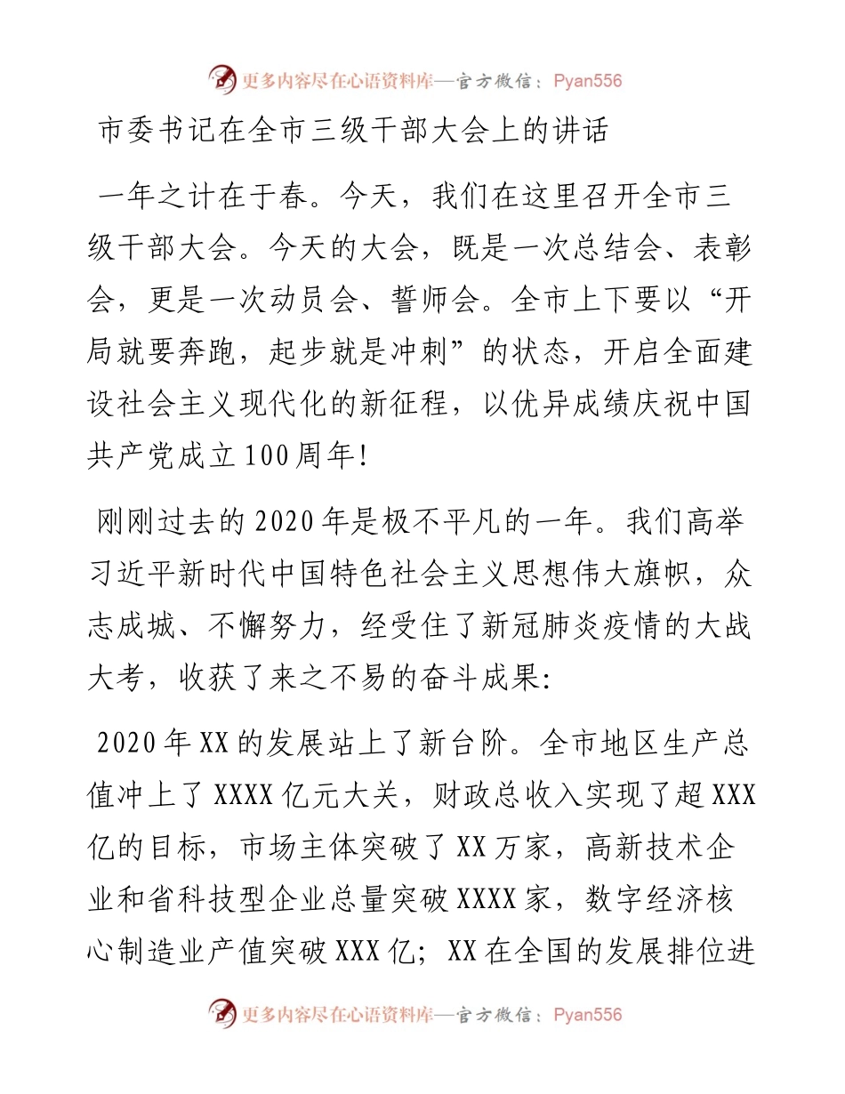 0310市委书记在全市三级干部大会上的讲话.docx_第1页