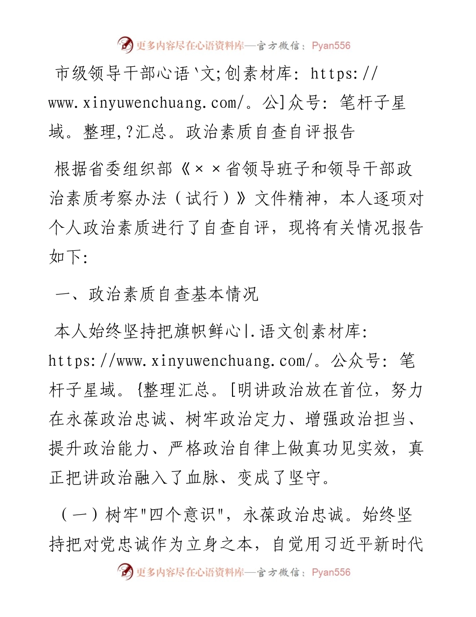 021116：市级领导干部政治素质自查自评报告.docx_第1页