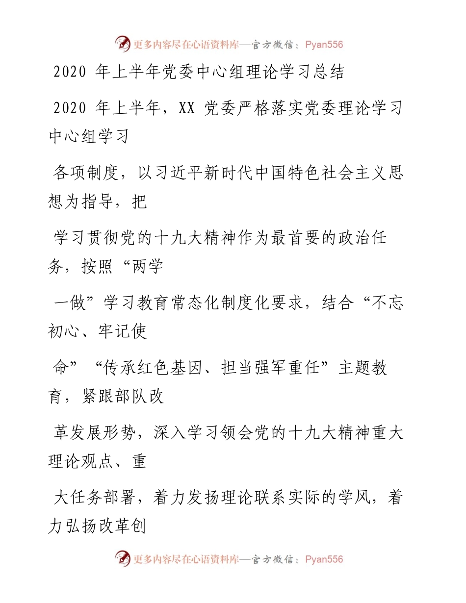 0806笔友分享上半年党委中心组理论学习总结.docx_第1页