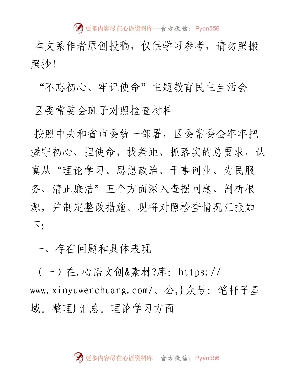 060405不忘初心牢记使命对照检查材料班子.docx_第1页