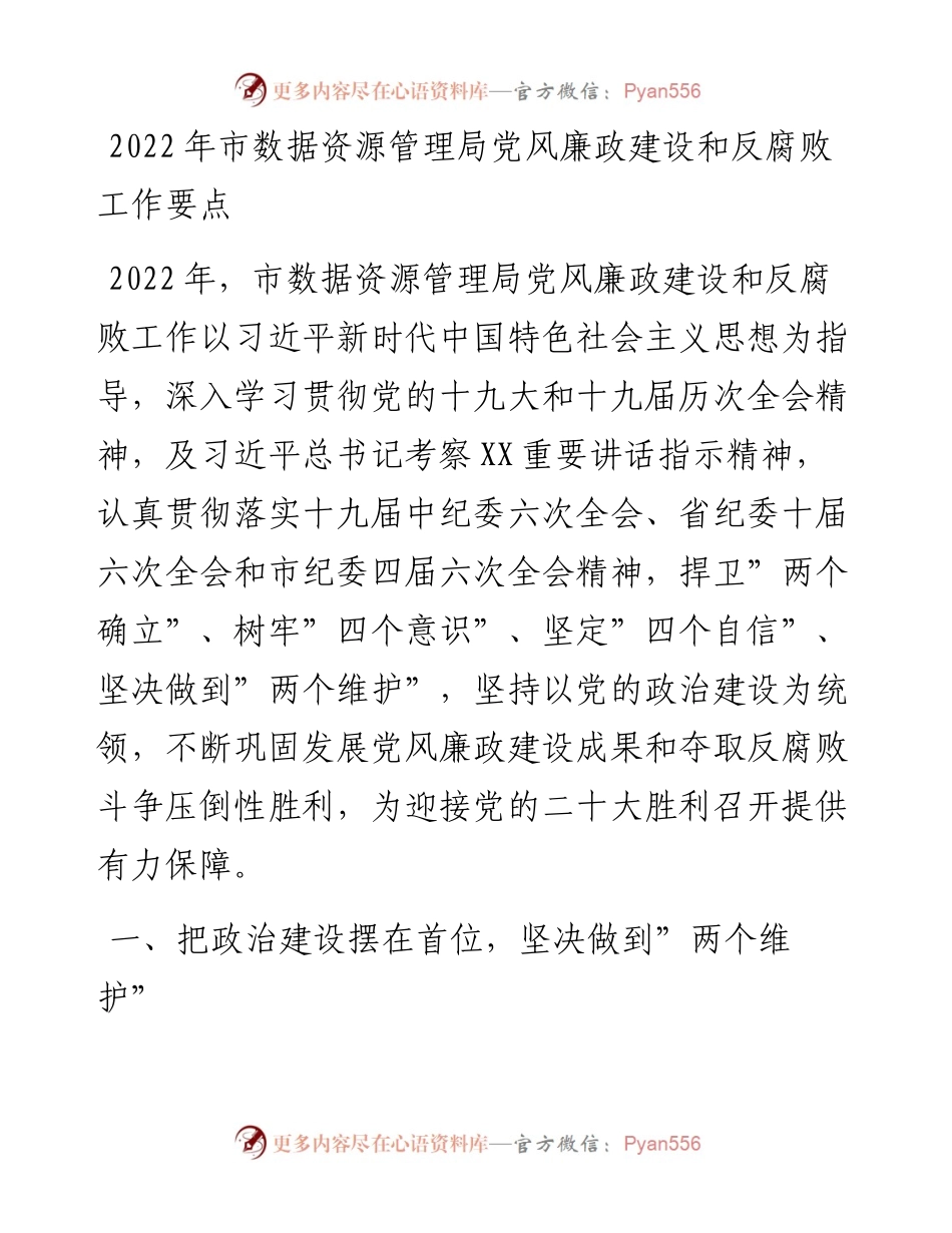 022504：市数据资源管理局党风廉政建设和反腐败工作要点.docx_第1页