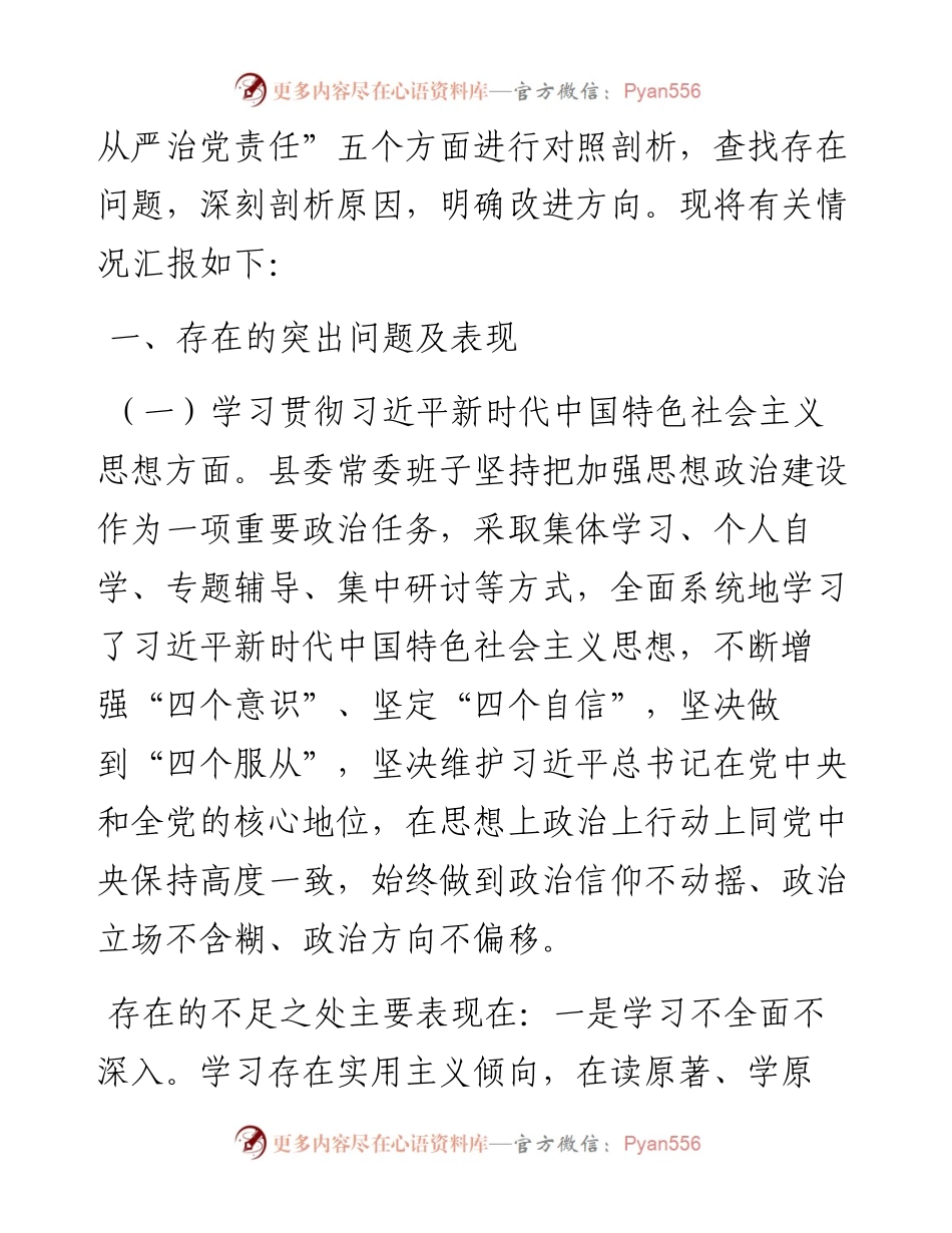 0106县委领导班子度民主生活会五个方面班子对照检查材料.docx_第2页