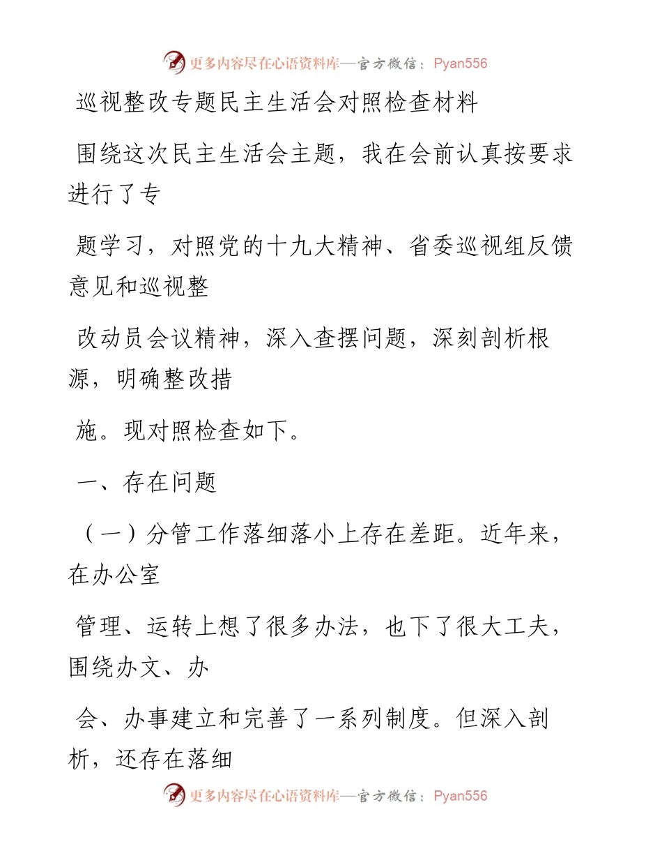 0512笔友分享巡视整改专题民主生活会对照检查材料.docx_第1页