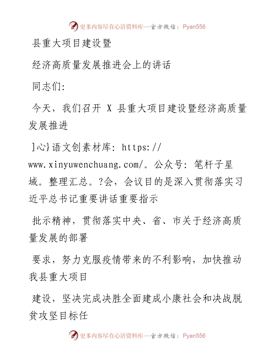 0810笔友分享县重大项目建设暨经济高质量发展推进会上的讲话.docx_第1页