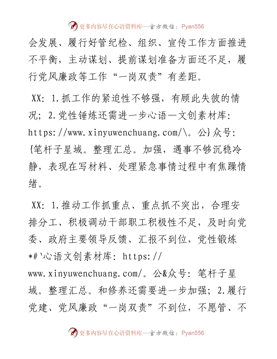 022149：XX镇党委班子县委巡察整改专题民主生活会对其他班子的批评意见清单.docx_第2页