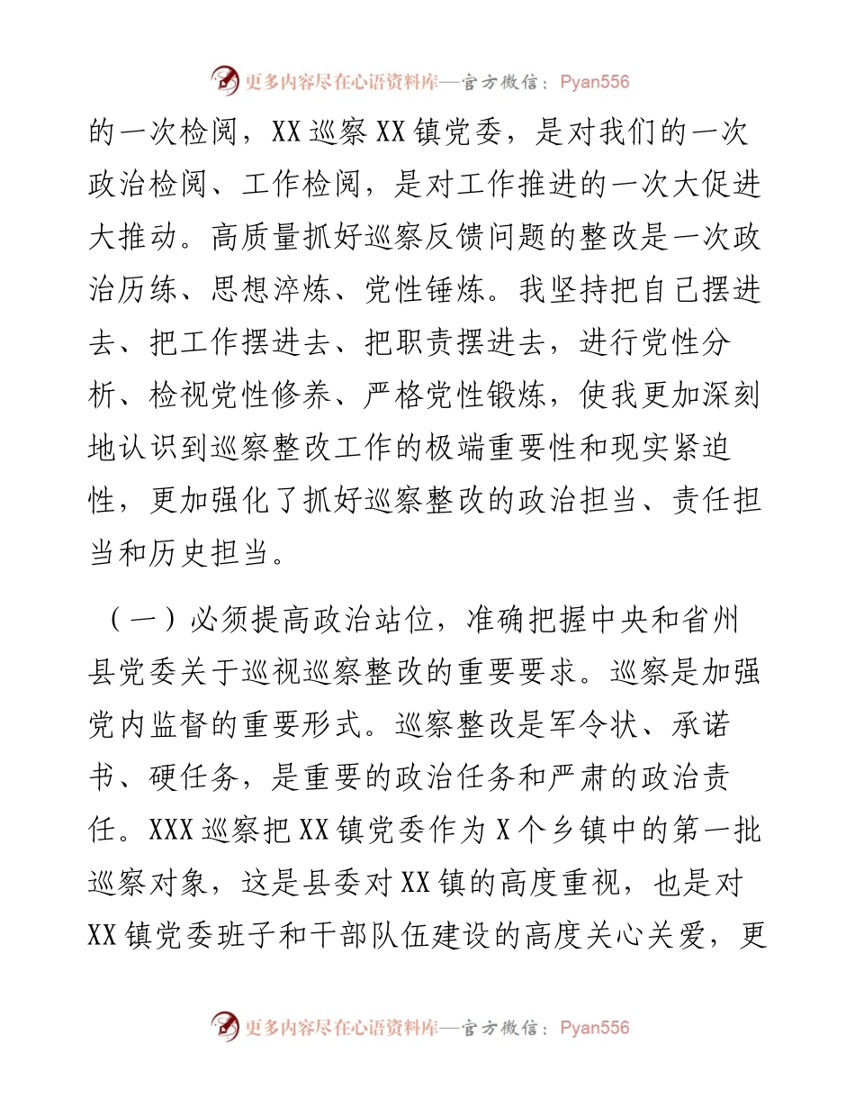 022159：XX巡察反馈整改专题民主生活会个人发言提纲.docx_第2页