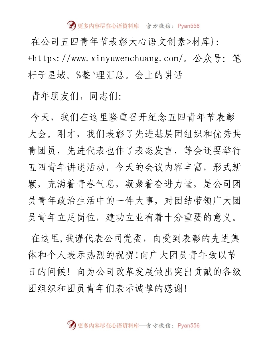 041110在公司五四青年节表彰大会上的讲话.docx_第1页