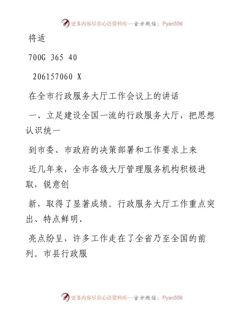 0128笔友分享在全市行政服务大厅工作会议上的讲话.docx_第1页