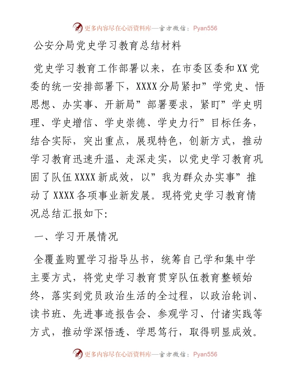 020401：公安分局党史学习教育总结材料.docx_第1页