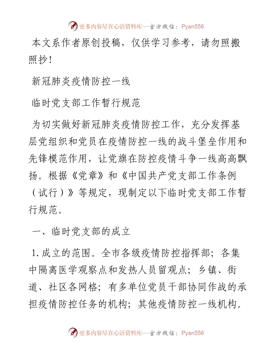 030906市新型冠状病毒肺炎疫情防控一线临时党支部工作暂行规范.docx_第1页