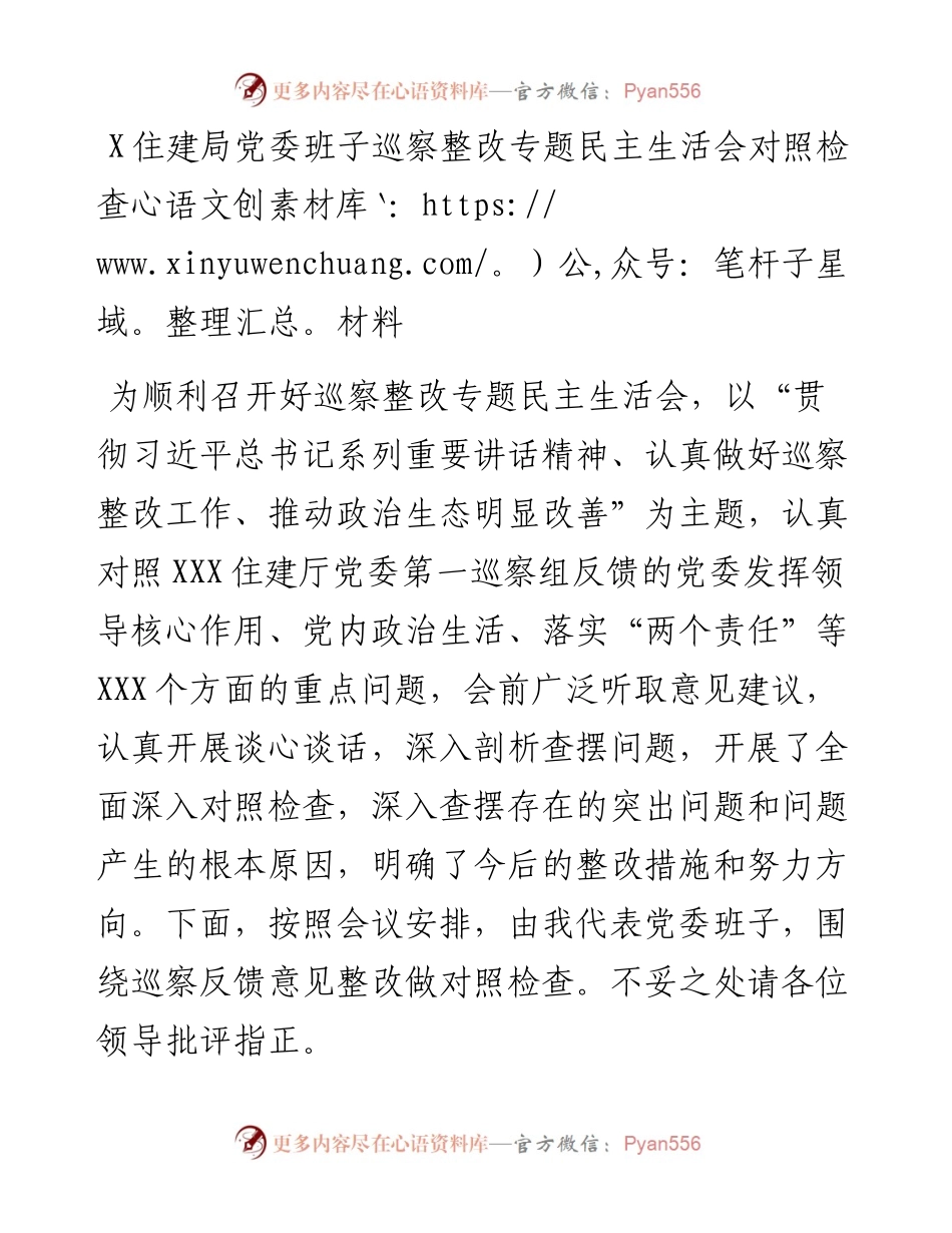 0821X住建局党委班子巡察整改专题民主生活会对照检查材料.docx_第1页