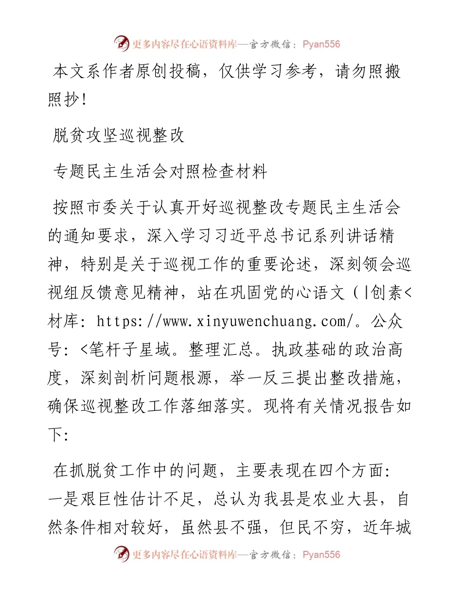 032802-脱贫攻坚巡视整改专题民主生活会上的发言.docx_第1页